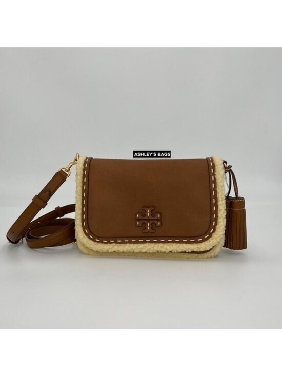 Tory Burch Handbags - Tory Burch Thea Shearling Flap Crossbody In Moose Brown